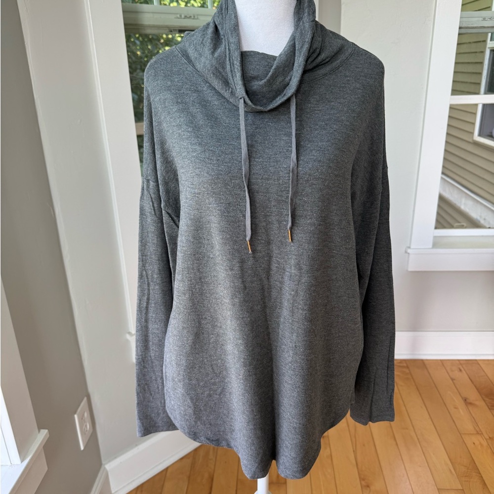A New Day Charcoal Gray Drawstring Funnelneck Long Sleeve Top Size Medium